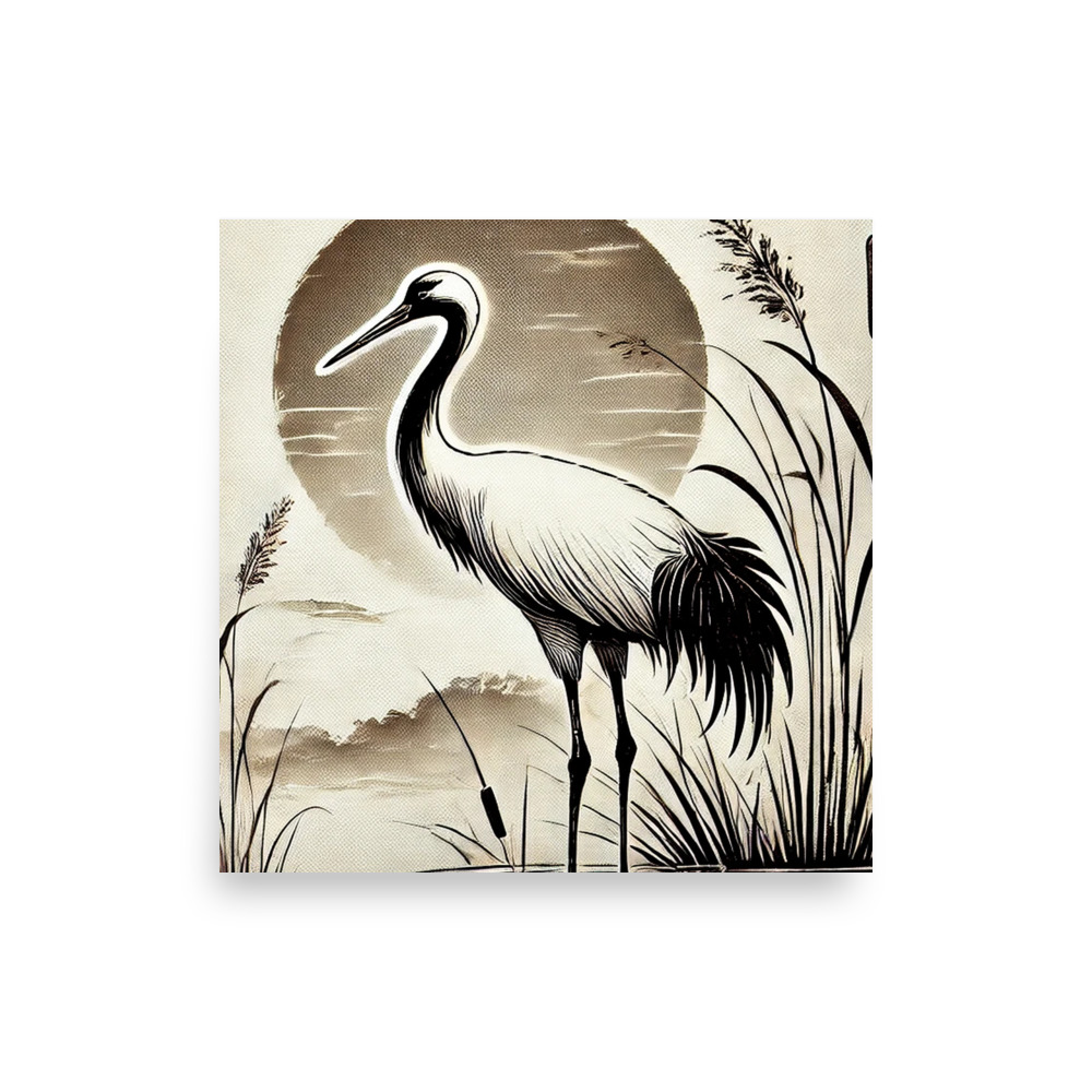 Crane Moon Art Print 16×16