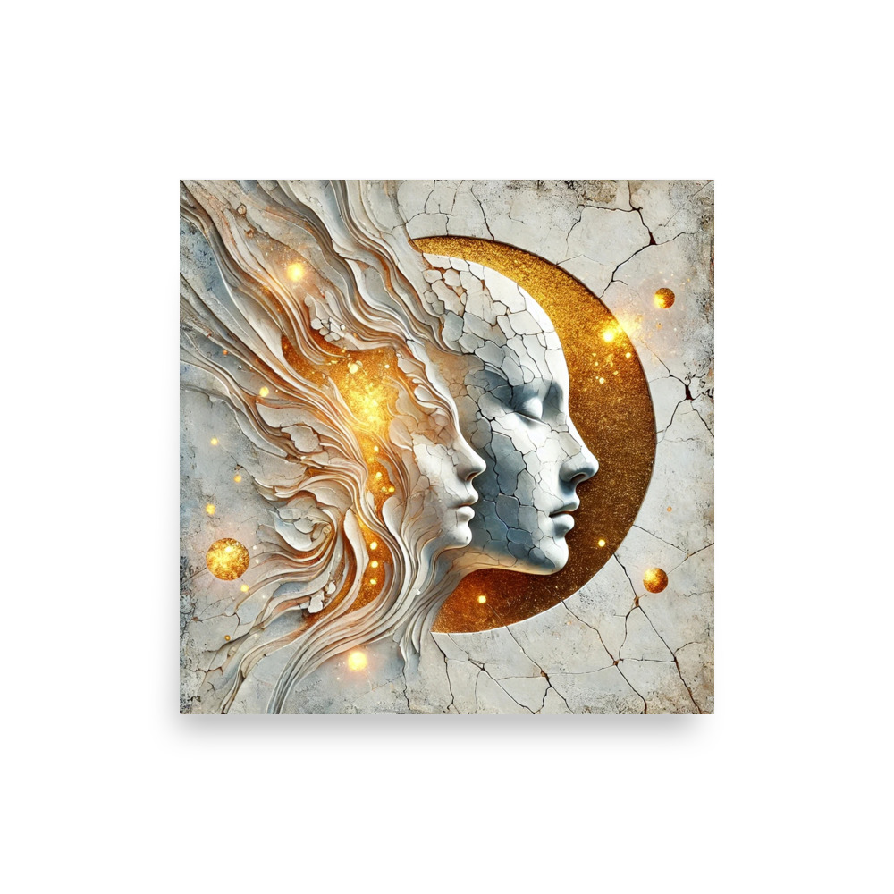 Golden Moon Faces Art Print 16×16