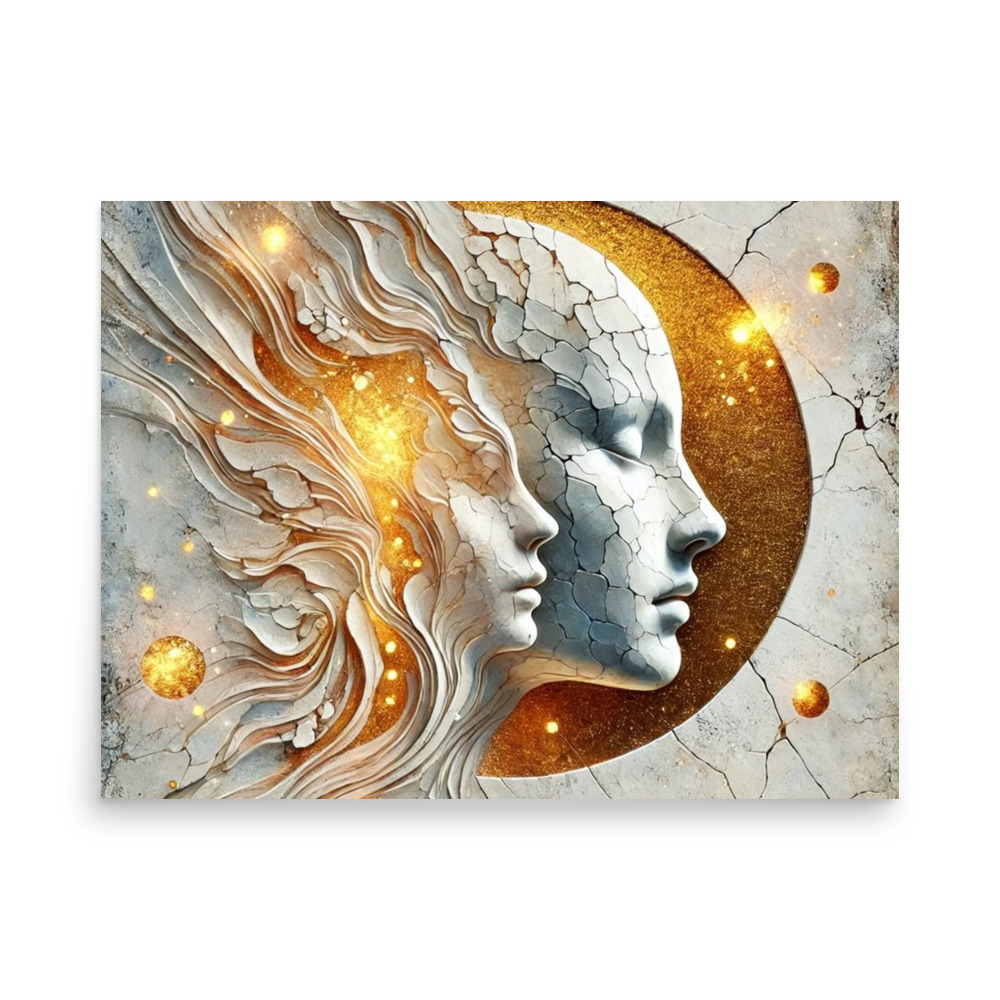 Golden Moon Faces Art Print 18×24